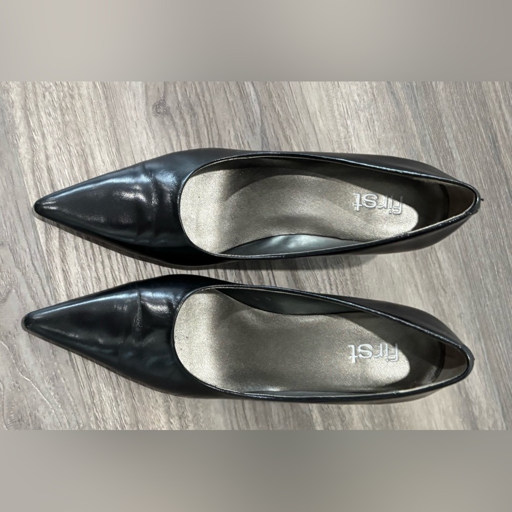 First Black Leather Pointed-Toe Heels 6.5 genuine leather